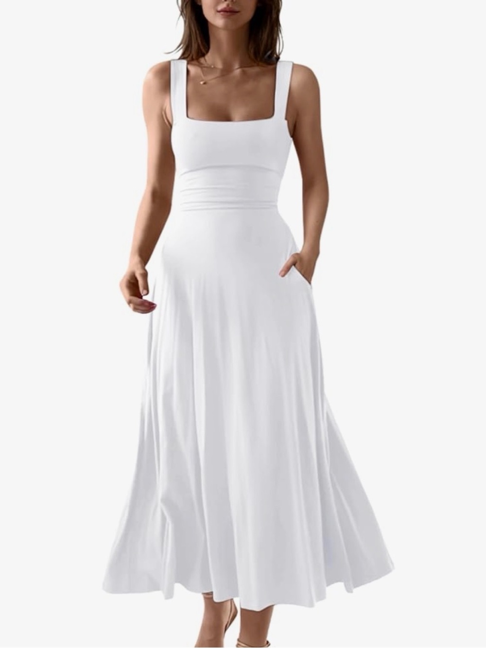 Elegant White Square-Neck Maxi Dress